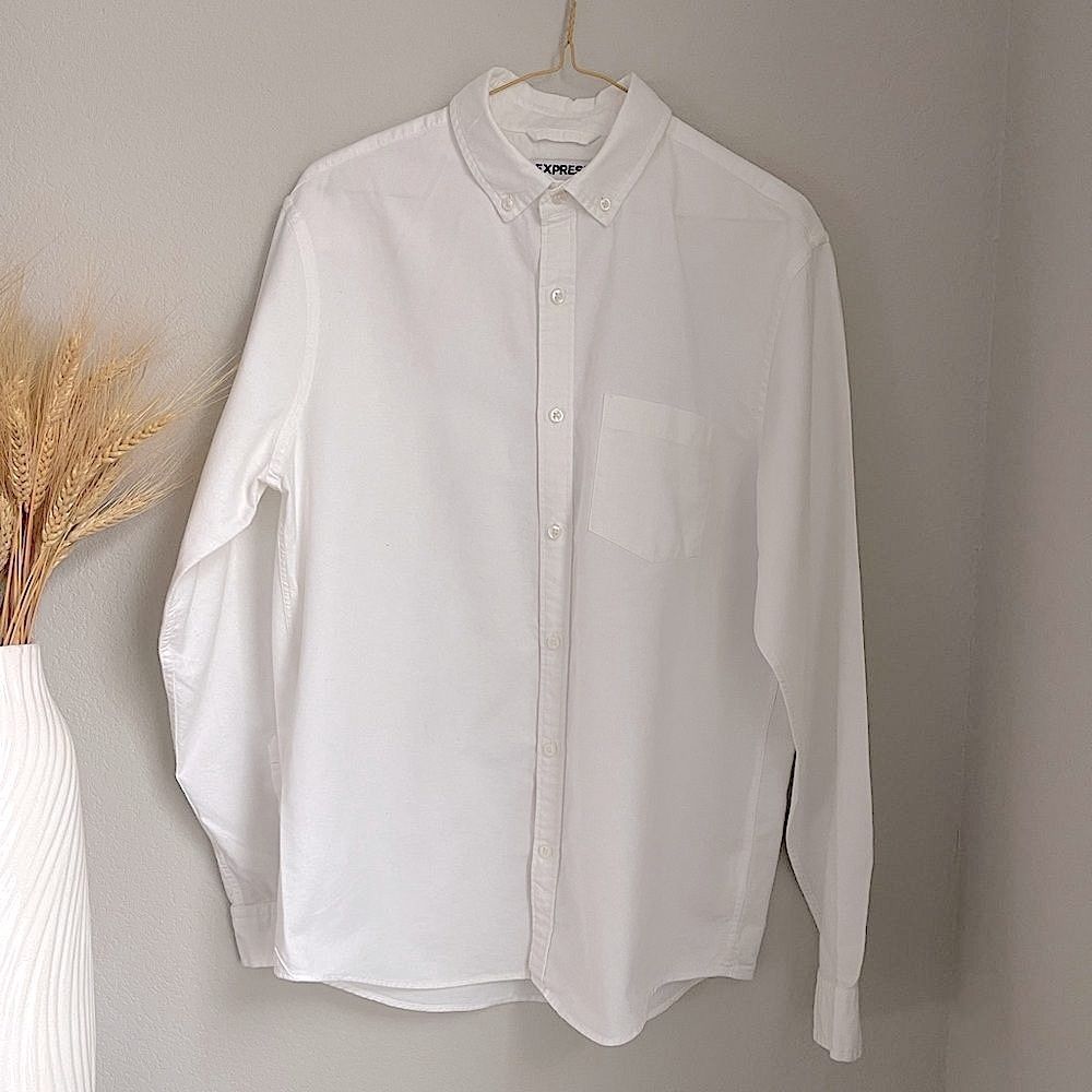 Express Men's White Slim Soft Wash Dress Shirt - Size M